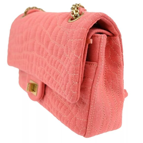 CHANEL Logo 2.55 Double Flap Chain Shoulder Bag Canvas Leather Pink - Picture 13 of 16